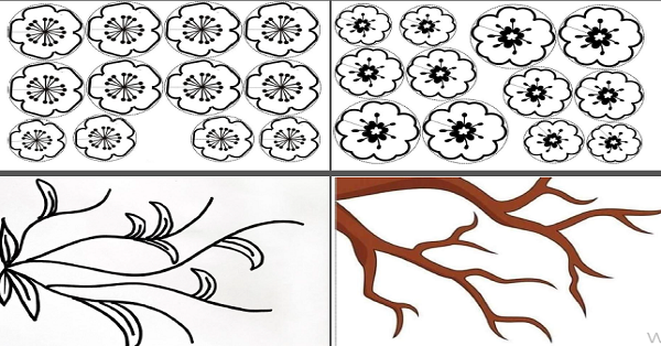 Sakura Ağacı Şablonu Kes Boya Yapıştır Etkinliği