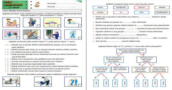 3.Sınıf Fen Bilimleri Elektriğin Güvenli Kullanımı Etkinliği 1