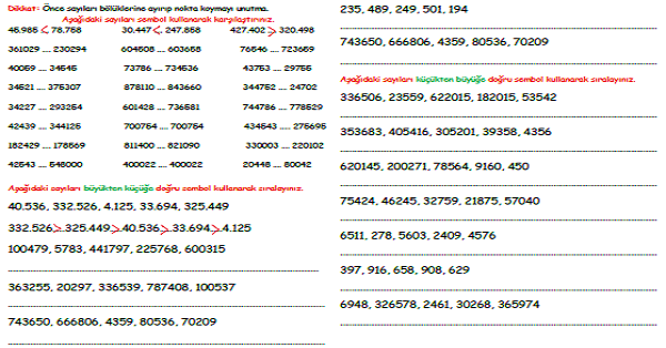 4. Sınıf Matematik Doğal Sayılarda Sıralama 1
