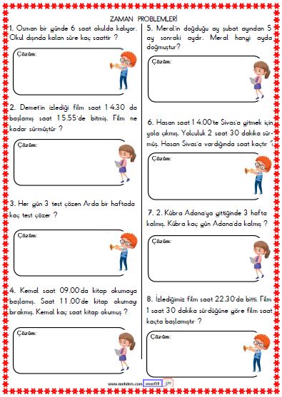 2. Sınıf Matematik Zaman Problemleri Etkinliği 4