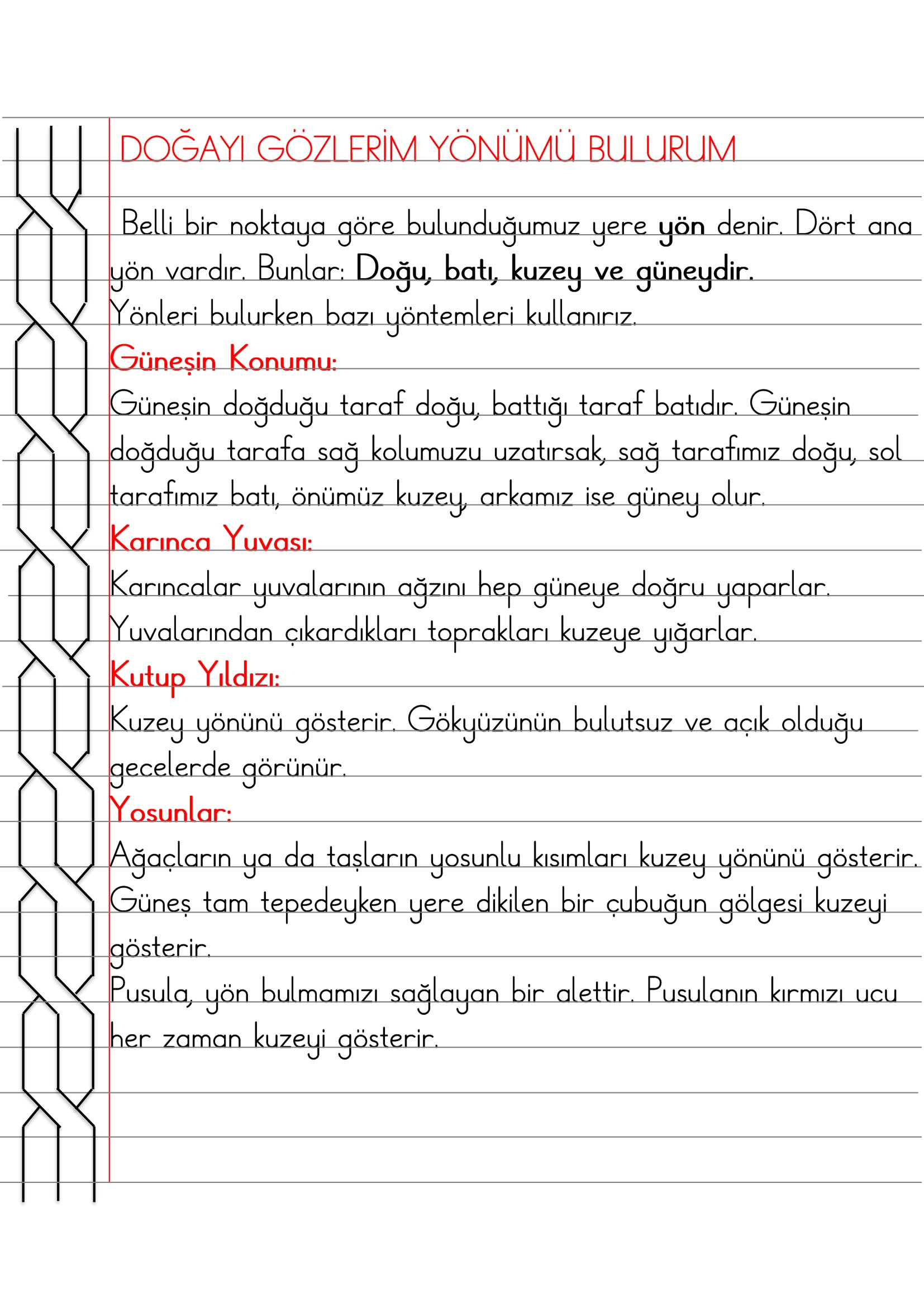2.Sınıf - Hayat Bilgisi Doğayı Gözlerim Yönümü Bulurum Defter Özeti