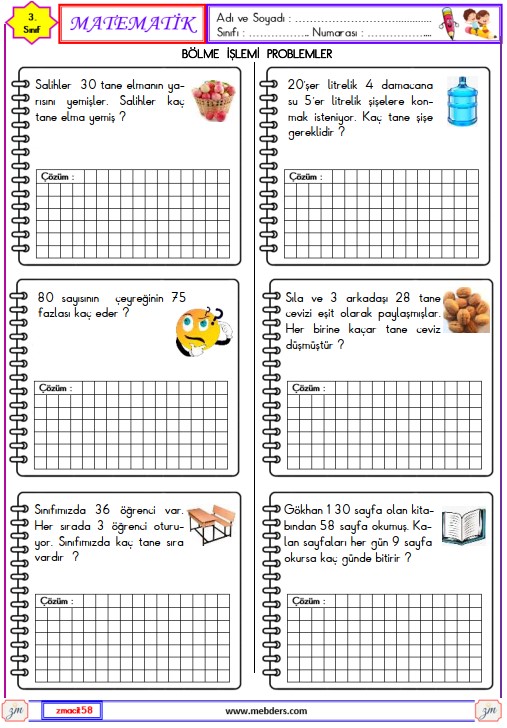 3. Sınıf Matematik Bölme İşlemi Problemler Etkinliği 2