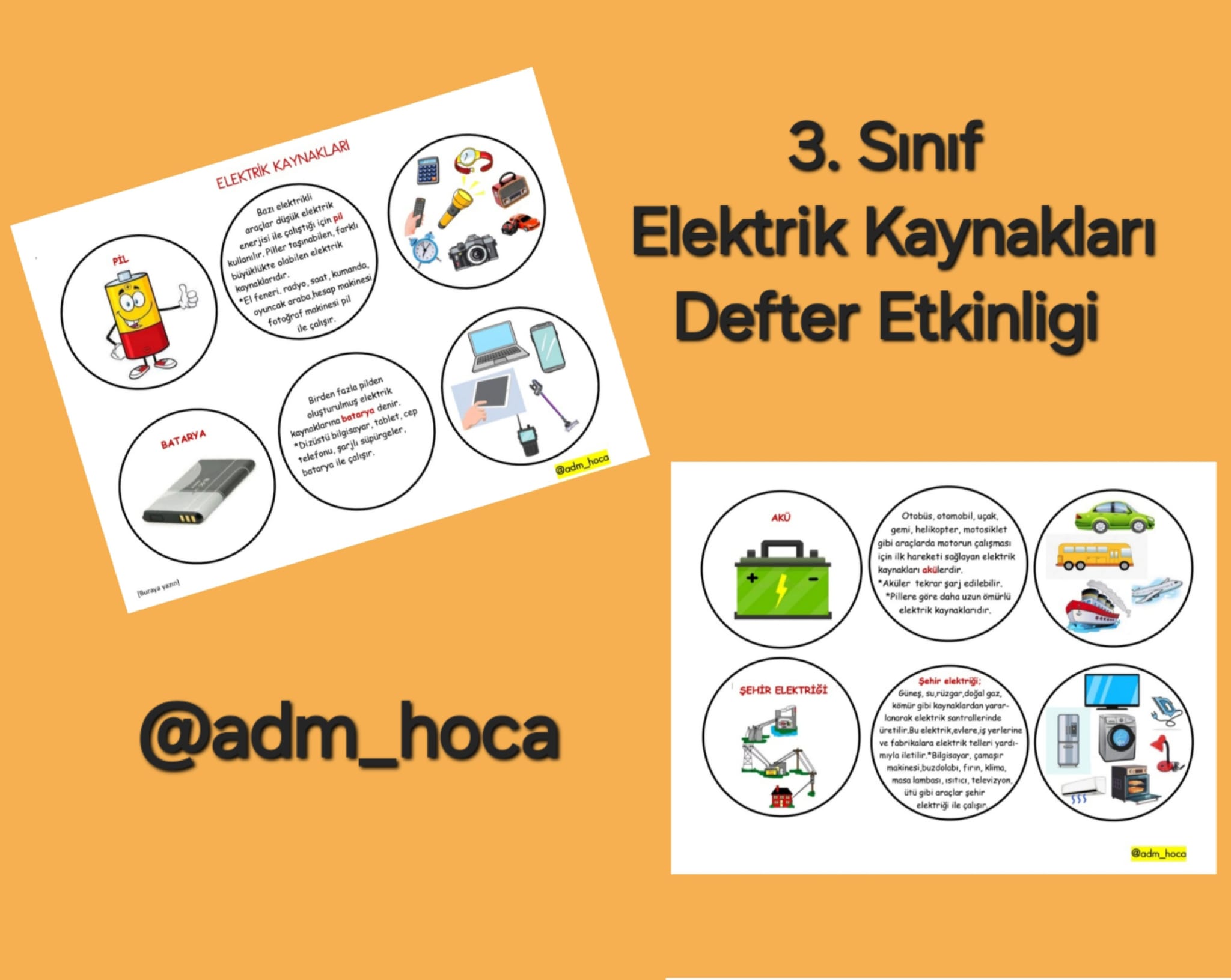 3. Sınıf - Elektrik Kaynakları Defter Etkinliği