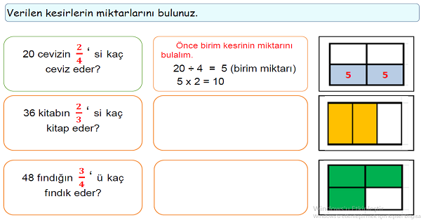 4.Sınıf Matematik Bir Çokluğun Belirtilen Basit Kesir Kadarını Bulma-2