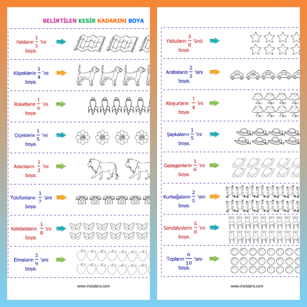 3. Sınıf Matematik Bir Çokluğun Birim Kesir Kadarını Bulma Defter Etkinliği