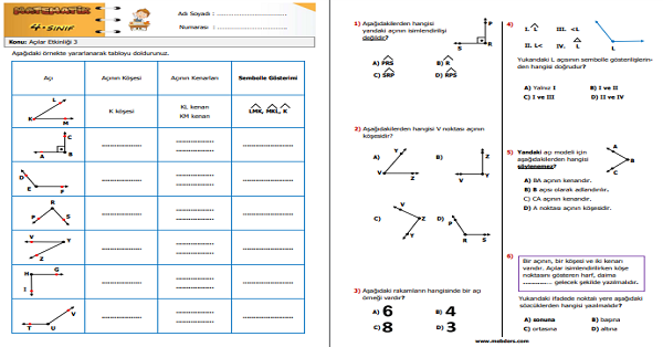 4.Sınıf Matematik Açılar Etkinliği 3