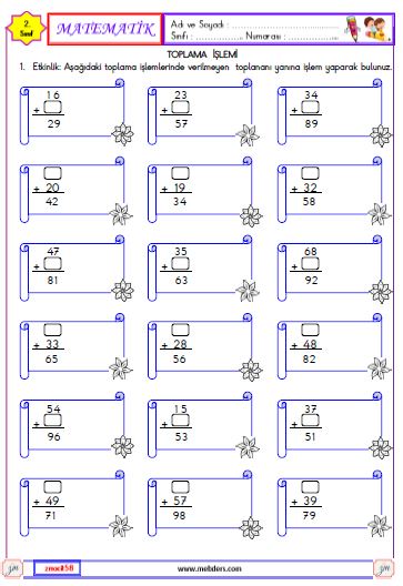 2. Sınıf Matematik Verilmeyen Toplananı Bulma  Etkinliği 5