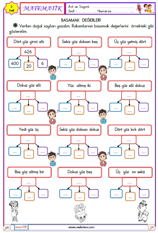 3. Sınıf Matematik Basamak Değerleri Etkinliği 1