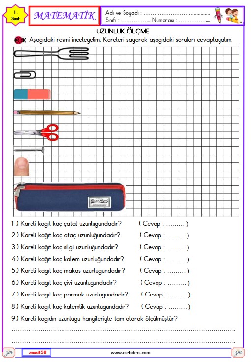 1. Sınıf Matematik Uzunluk Ölçme Etkinliği 7
