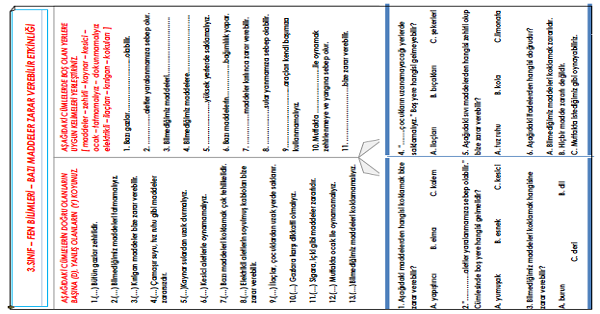 3.Sınıf Fen Bilimleri - Bazı Maddeler Zarar Verebilir Etkinliği