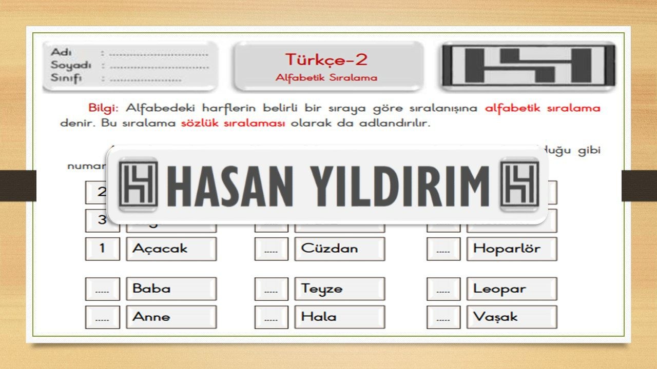 2.Sınıf Türkçe Alfabetik Sıralama Çalışma Sayfası