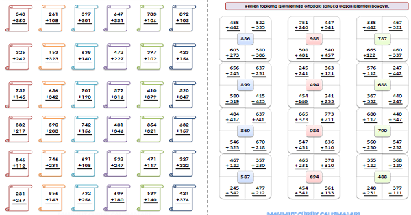 3.Sınıf Matematik Eldesiz Toplama İşlemi Etkinliği 5