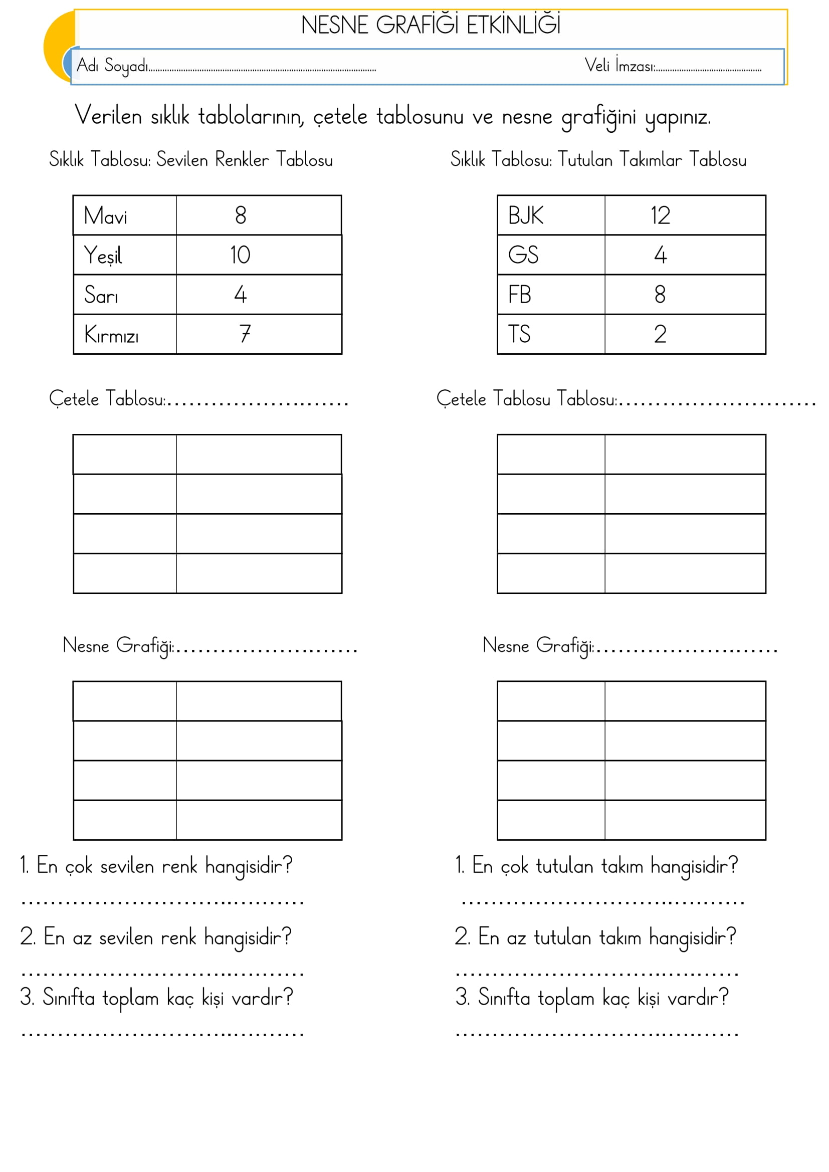 1.Sınıf Matematik Nesne Grafiği Etkinliği
