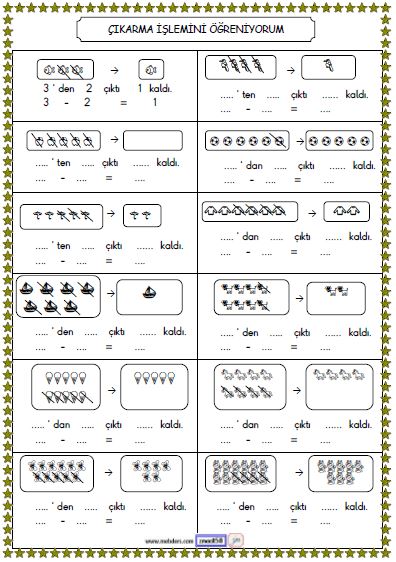 1. Sınıf Matematik Çıkarma İşlemini Öğreniyorum Etkinliği 2