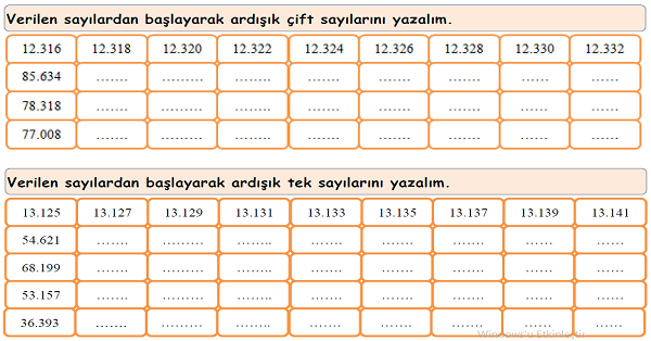 4.Sınıf Matematik Doğal Sayılarda Ardışık Sayılar Etkinliği 1