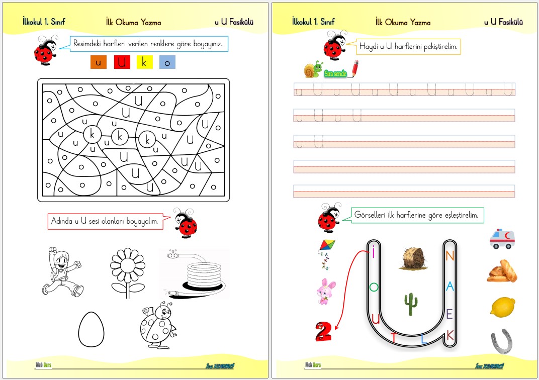 1. Sınıf İlk Okuma Yazma U Sesi Fasikülü (15 Sayfa)