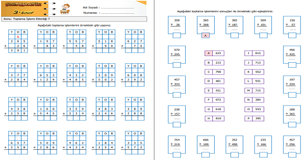 3.Sınıf Matematik Toplama İşlemi Etkinliği 7