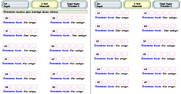 2.Sınıf Matematik Doğal Sayılar-Örüntüler Etkinliği -3