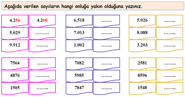 4.Sınıf Matematik Doğal Sayılarda En Yakın Onluğa Yuvarlama Etkinliği 1