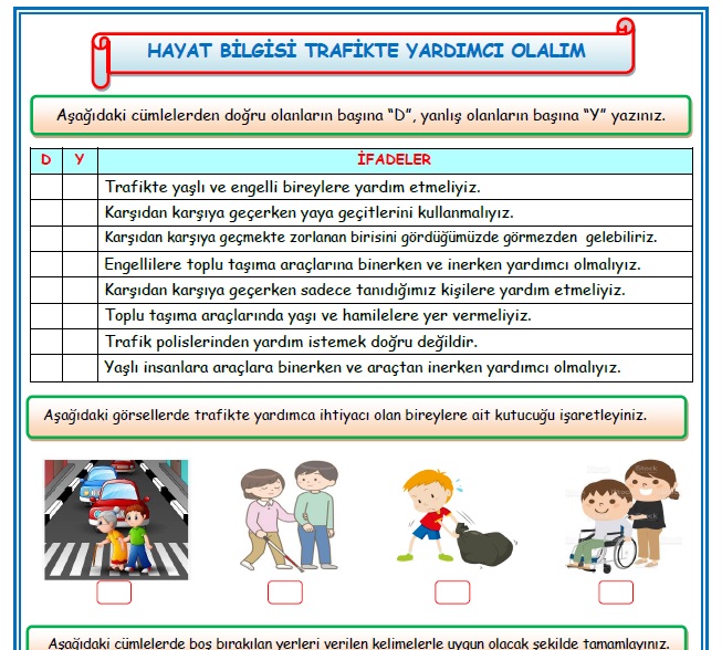 2.Sınıf Hayat Bilgisi Trafikte Yardımcı Olalım Etkinlik Çalışması