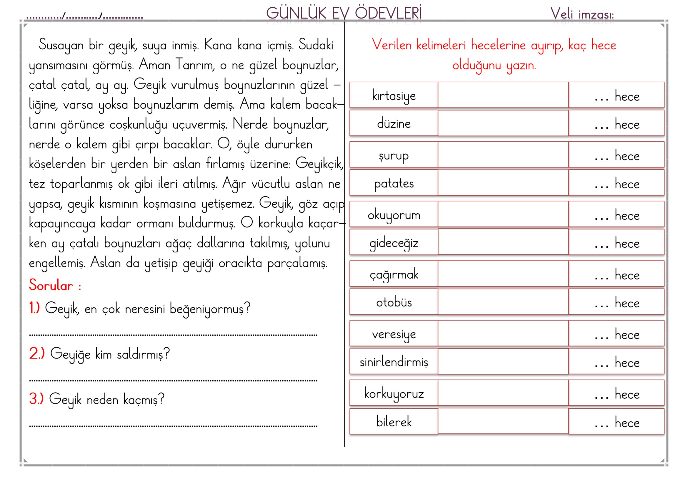 1.Sınıf - 09 Nisan 2026 Günlük Ev Ödevleri