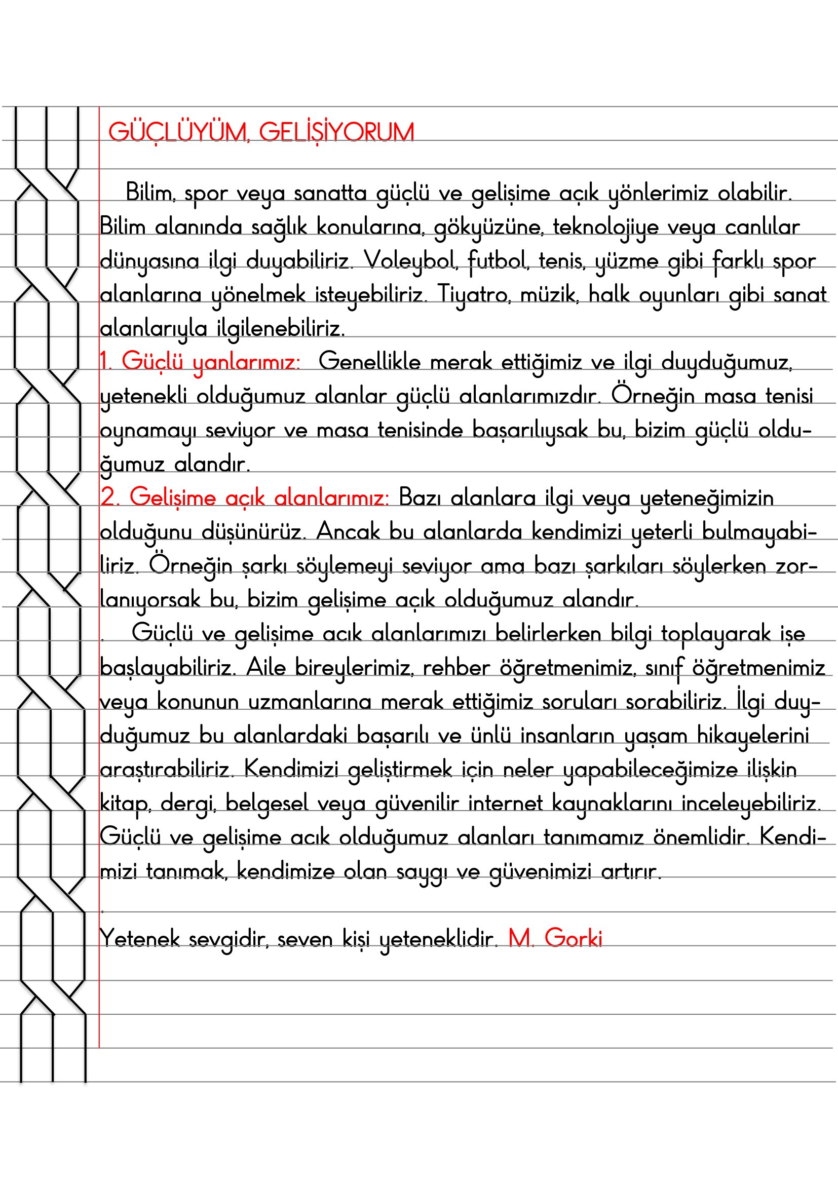 3.Sınıf - Hayat Bilgisi Güçlüyüm, Gelişiyorum Defter Özeti