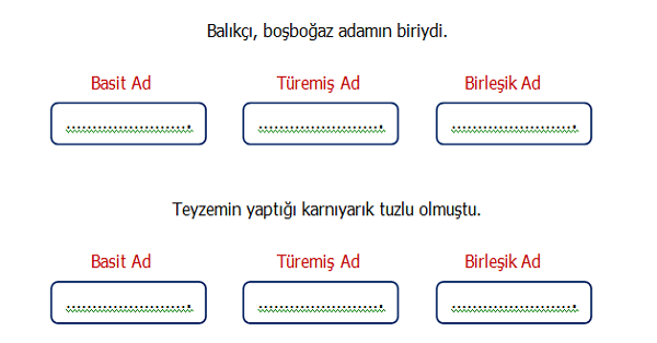 4.Sınıf Türkçe Basit, Birleşik ve Türemiş Adlar Etkinliği