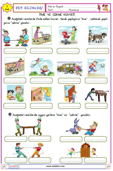 3. Sınıf Fen Bilimleri İtme ve Çekme Kuvveti Etkinliği