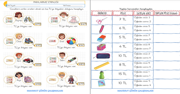 2.Sınıf - Matematik - Paralarımız Etkinliği-3