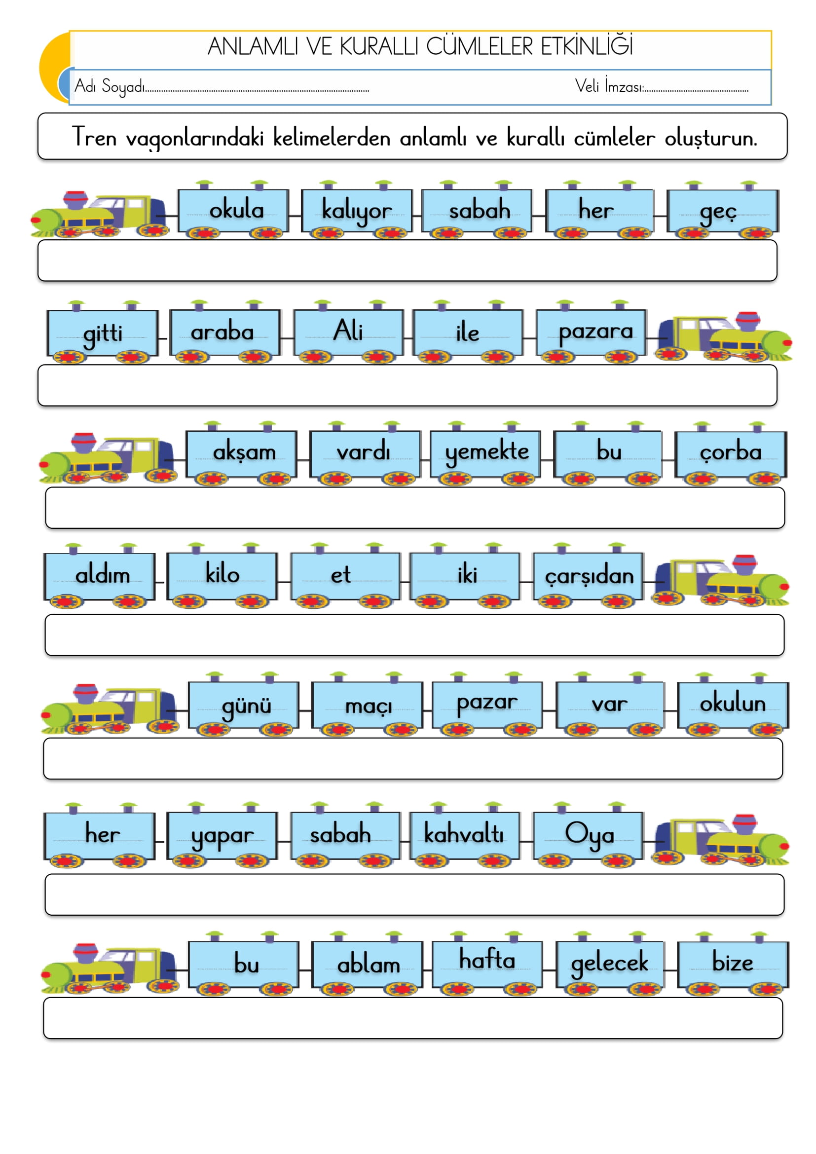 2.Sınıf - Türkçe - Anlamlı ve Kurallı Cümleler Etkinliği