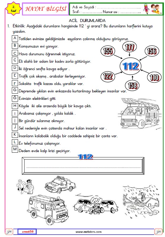 2. Sınıf Hayat Bilgisi Acil Durumlarda Etkinliği