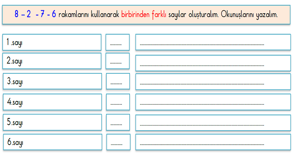 4.Sınıf Matematik Doğal Sayılarda Sayı Oluşturma Etkinliği 3