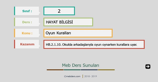 2.Sınıf Hayat Bilgisi Oyun Kuralları Sunusu