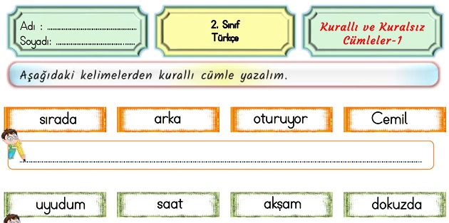 2.Sınıf Türkçe Kurallı ve Kuralsız Cümleler-1