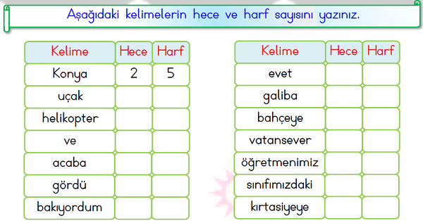 1.Sınıf Türkçe Kelime Etkinliği-2