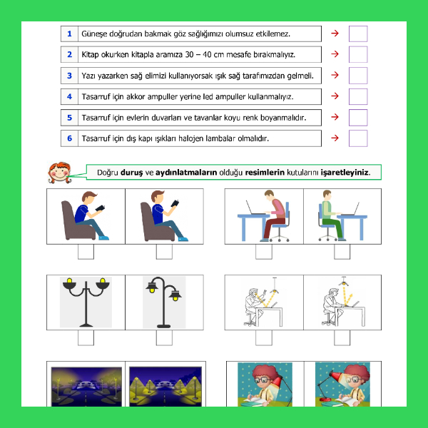 4. Sınıf Fen Bilimleri - Uygun Aydınlatma Etkinliği