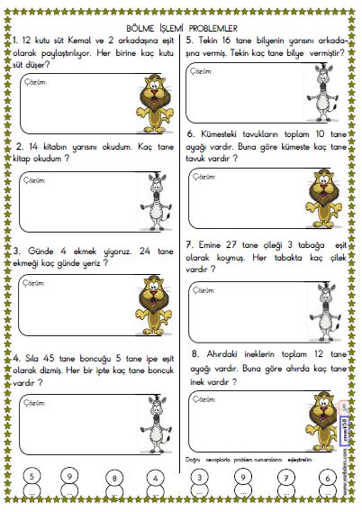 2. Sınıf Matematik Bölme İşlemi Problemler Etkinliği 5