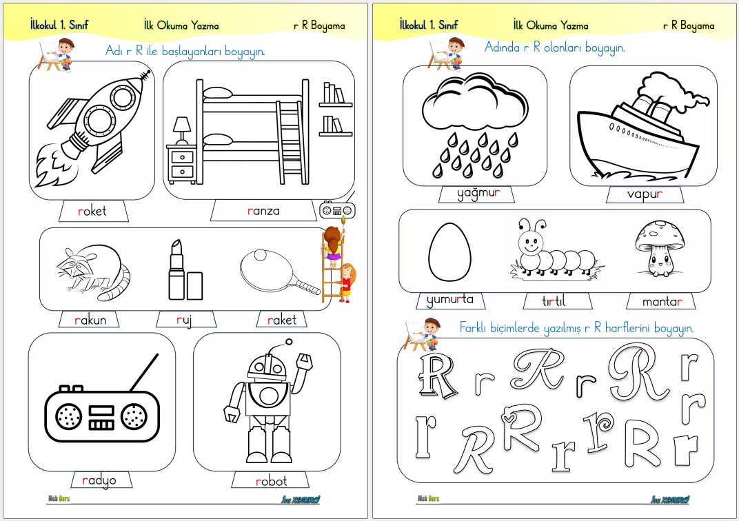 1. Sınıf İlk Okuma Yazma R Sesi BOYAMA