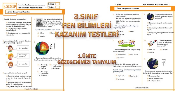 3.Sınıf Fen Bilimleri Kazanım Testi - 1.Ünite - Gezegenimizi Tanıyalım