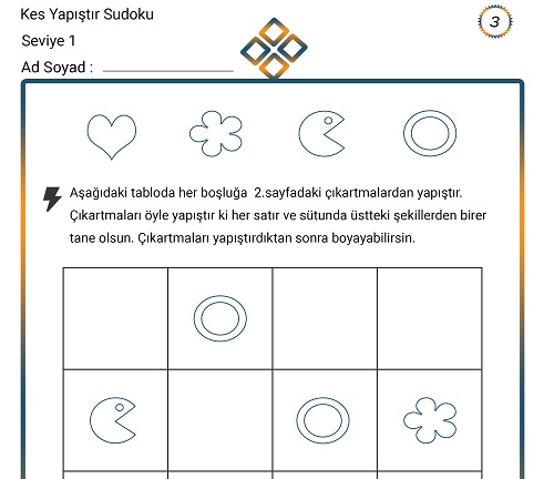 Kes Yapıştır Sudoku Etkinliği 3 (Seviye 1)