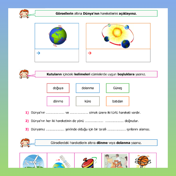 4. Sınıf Fen Bilimleri - Dünya'nın Dönme ve Dolanma Hareketi Etkinliği
