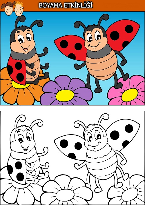 İki sevimli uğur böceği boyama etkinliği