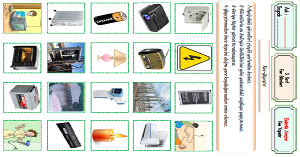 3.Sınıf Fen Bilimleri Elektrikli Araçlar Kes-Yapıştır Etkinliği