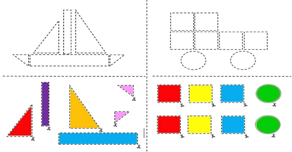 1. Sınıf Matematik Geometrik Şekillerle Görseller Oluşturma Kes-Yapıştır Etkinliği