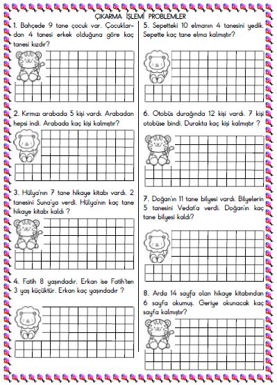 1. Sınıf Matematik Çıkarma İşlemi Problemleri Etkinliği 2