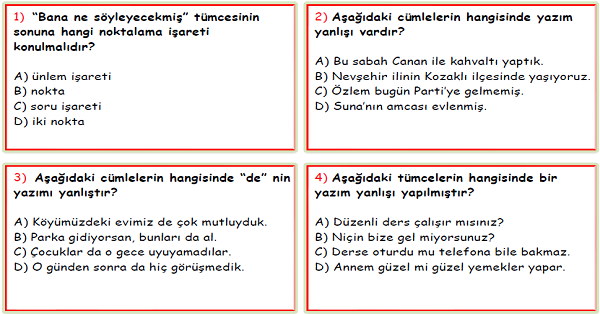 4.Sınıf Türkçe Noktalama İşaretleri ve Yazım Yanlışları Test-9