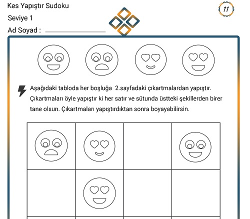 Kes Yapıştır Sudoku Etkinliği 11 (Seviye 1)