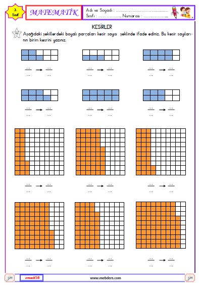 3. Sınıf Matematik Kesirler Etkinliği 8