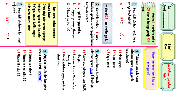 2.Sınıf Türkçe Noktalama İşaretleri-Test-2