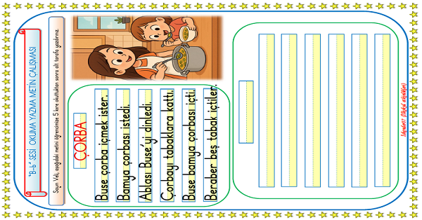 1. Sınıf İlk Okuma Yazma B-b Sesi Metin Okuma Yazma Çalışması